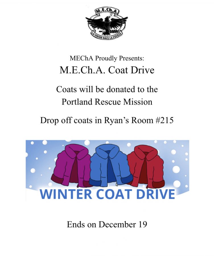 One of the flyers posted around the school with information about the Winter Coat Drive. The coats collected will be donated to those in need.