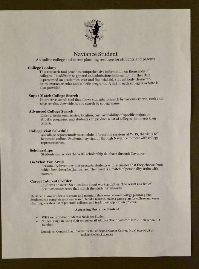A handout that students and parents received at Junior College Night.