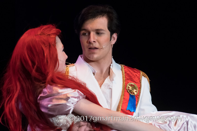 Ariel (Annabelle McClelland) and Prince Erik (Noah Hansen) share a romantic moment.