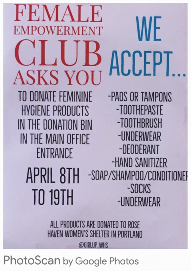A poster advertisement for the Female Empowerment clubs feminine hygiene drive. 