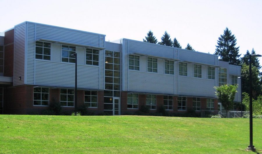 School doors at Wilsonville high School.