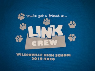 The 2019-2020 Link Crew shirt design. Members of Link Crew gave tours around the school to incoming students.