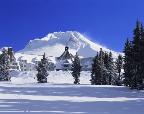 Timberline Lodge with fresh snow. Photo credit Flickr.