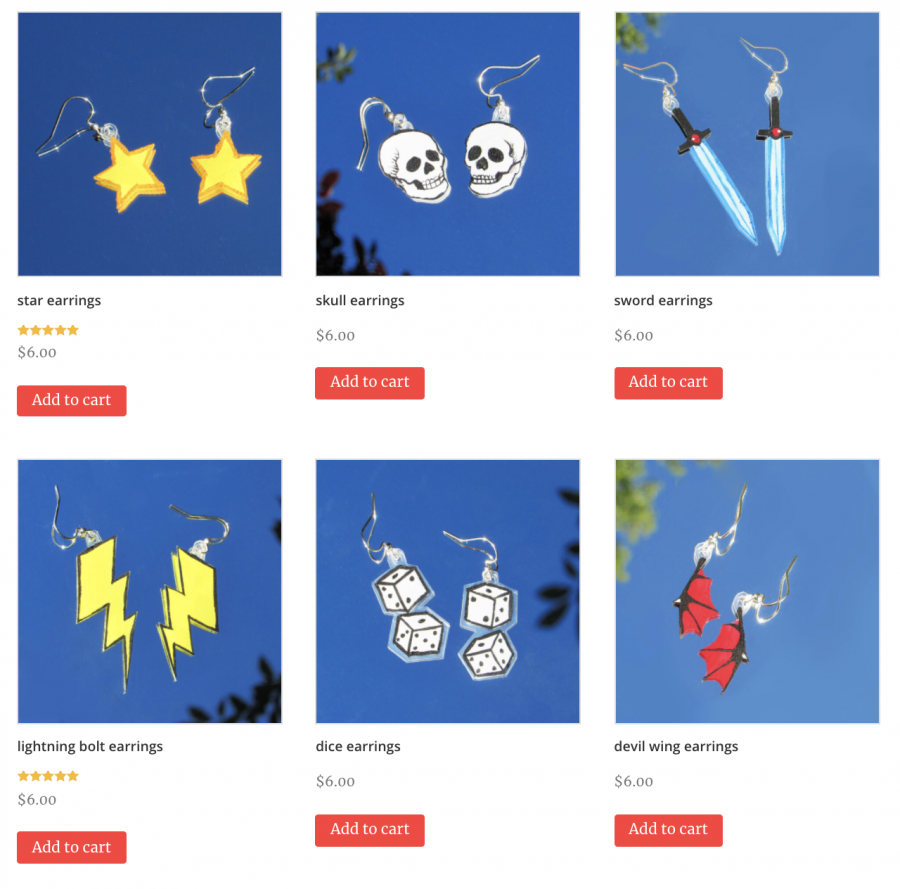 A peek into Ellas professional art website where she sells handmade earrings. 