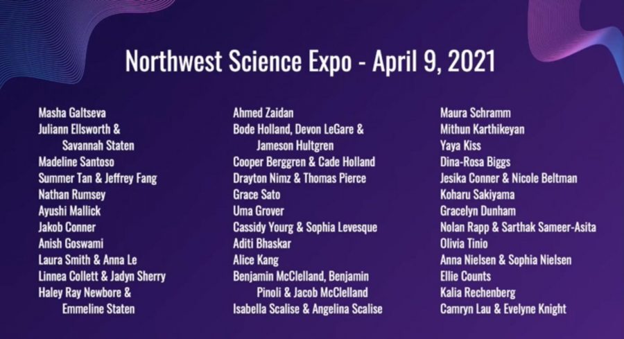 The list of students that qualified for the Northwest Science Expo in April. Eleven different projects, 18 students, from Wilsonville were among those that qualified for NWSE.