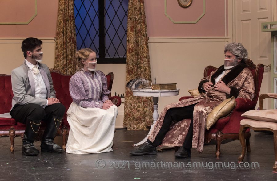 From left to right, senior Cormac Lister, senior Hannah Jacobs, and staff Jason Katz in one of the final scenes of Emma. Emma opened Wednesday night and runs through Saturday evening.