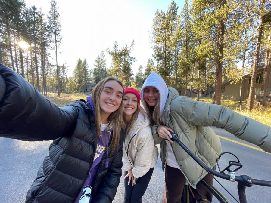 All bundled up, the friends pose for a selfie while biking around Sunriver! There was lots of snow to be found in Sunriver this November.