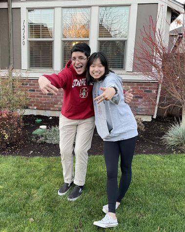 Miguel and Alyssa pose together after congratulating each other on their acceptances to their dream schools. The iconic duo began on their college journey early on!