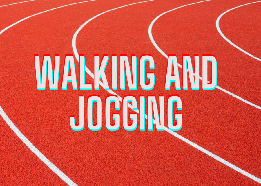 The walking and jogging class spends time on the track, running and jogging.