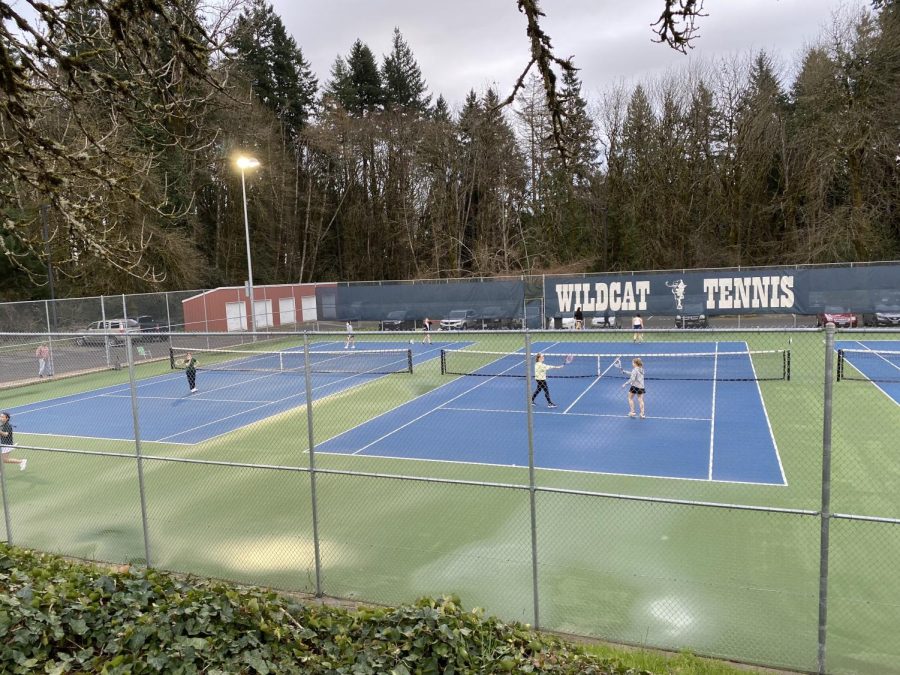 The girls JV team plays against West Salem. Despite the initial rain, the Cats were able to secure a win.