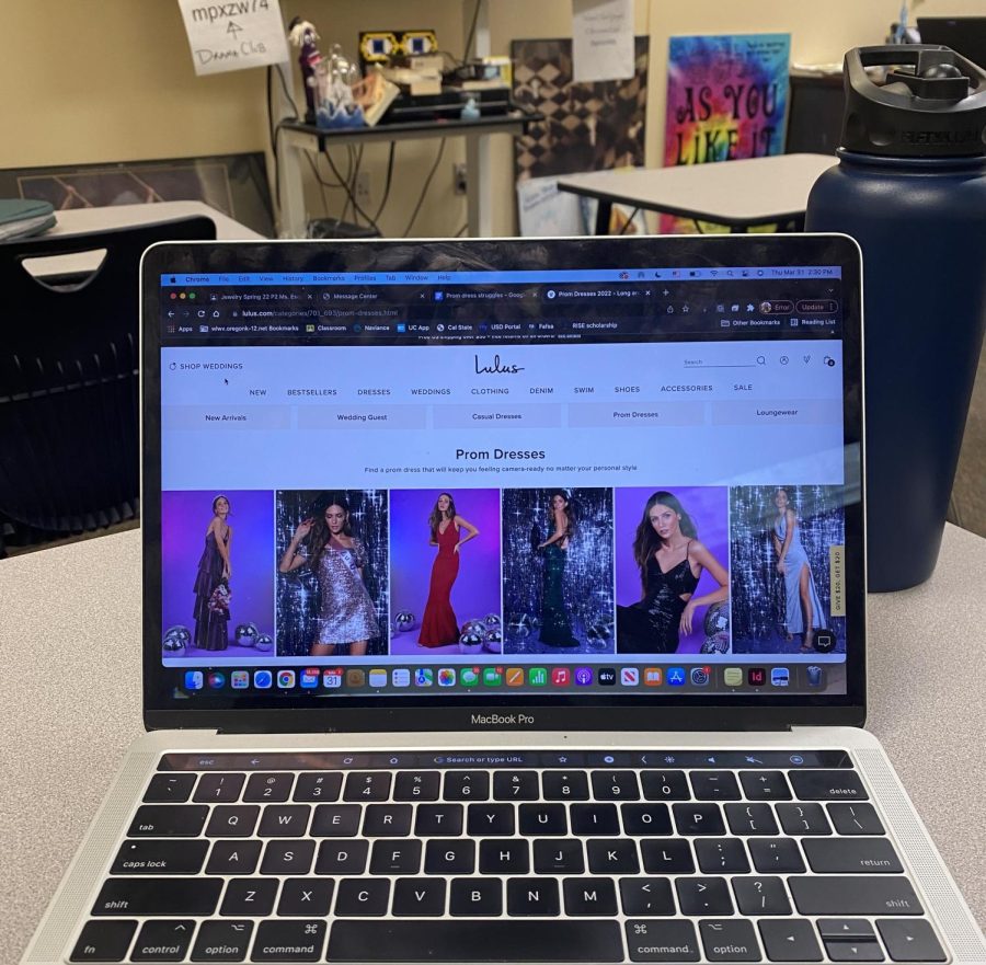 Students searching for prom dresses during class. Lulus is a popular dress website used by many girls at WVHS.