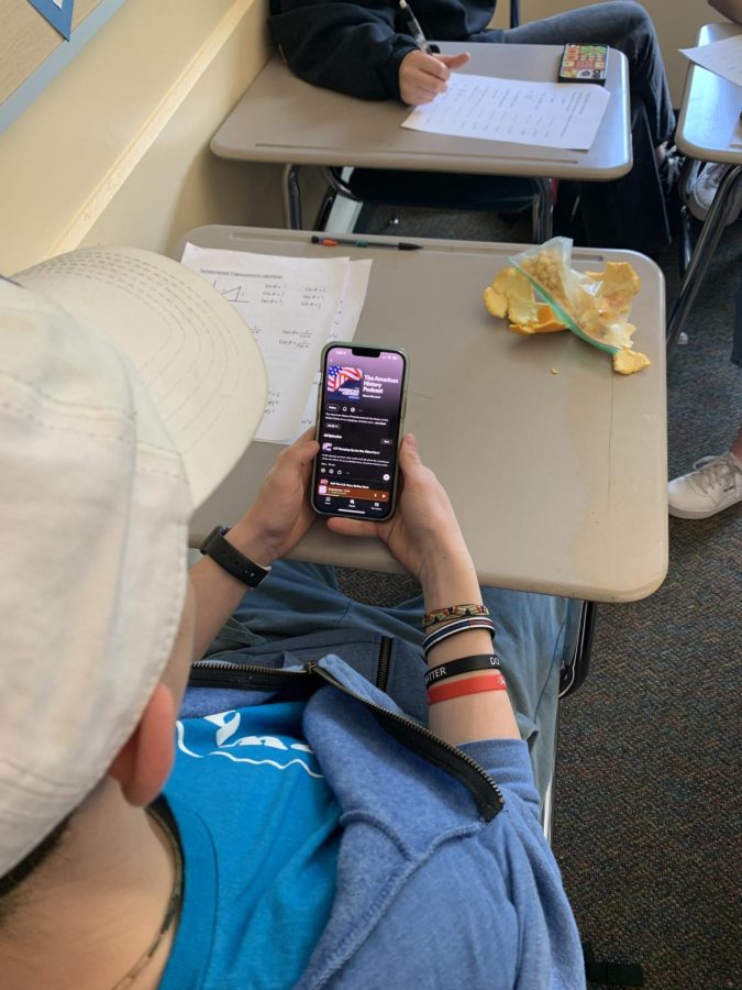 Preston Jeffords listening to a podcast about APUSH. He is hoping to refresh his memory with knowledge. 