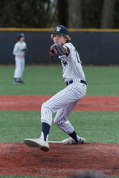 Justin Schramm winds and delivers a pitch during an exciting 4-3 victory over the La Salle Falcons. Wilsonville looks to win the series Friday April 8th.