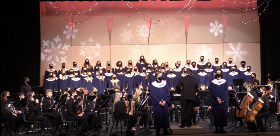 A featured picture of the band, choir and orchestra at their winter concert. 