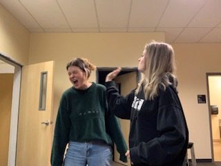 Sophomores Siona Ruud and Alina Jakobson recreating the infamous Chris Rock and Will Smith slap. It has been a topic of conversation throughout the school.