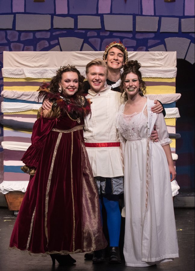 WVHS+students+pose+after+a+performance+of+Once+Upon+a+Mattress.+From+left+to+right%3A+Lizzie+Hall+as+Mystic+Old%2C+Chance+Kirk+as+Prince+who+grows+on+you+over+time%2C+Wyett+Butler+as+Comedic+Relief%2C+and+Claudia+Molatore+as+Smart+Princess+in+need+of+husband.+