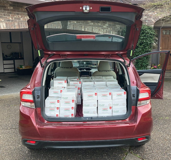 Doughnuts fill the trunk of Kristi Halstead car. At the end of the fundraiser, the team had raised over $2000!