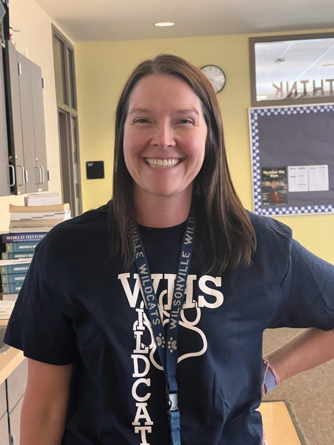 Julia Arsenault poses for the camera. She is showing her Wildcat pride with her WVHS t-shirt!