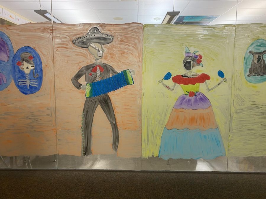 
A mural painted on the glass by the main stairs. This was painted to celebrate Hispanic Heritage month.