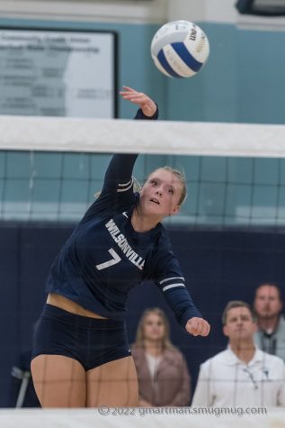 Makenna Wiepert spikes a ball in the third set. The third set would be won by Wilsonville as well as the overall match that saw Wilsonville and La Salle go to 5 sets.