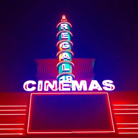 A lower angle of the iconic Bridgeport theater sign. Many people from Wilsonville go to this theater for all their movie-viewing needs.