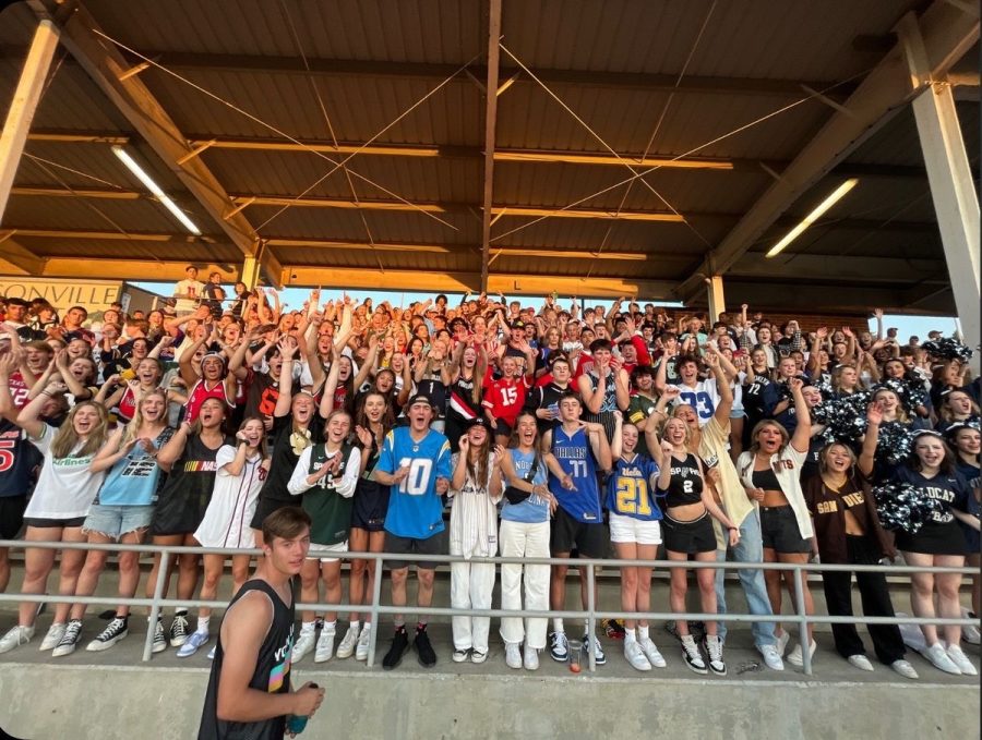 This photo is capturing the WVHS student section getting hyped before the football game!