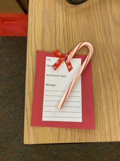 Students are sending their favorite people notes this week with candy grams. There is both a candy cane and gingerbread man version this year.