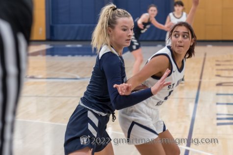 Senior Faith Nashif guards a St. Marys player during the jamboree. Nashif the only Senior looks to lead Wilsonville to the playoffs in back to back years.