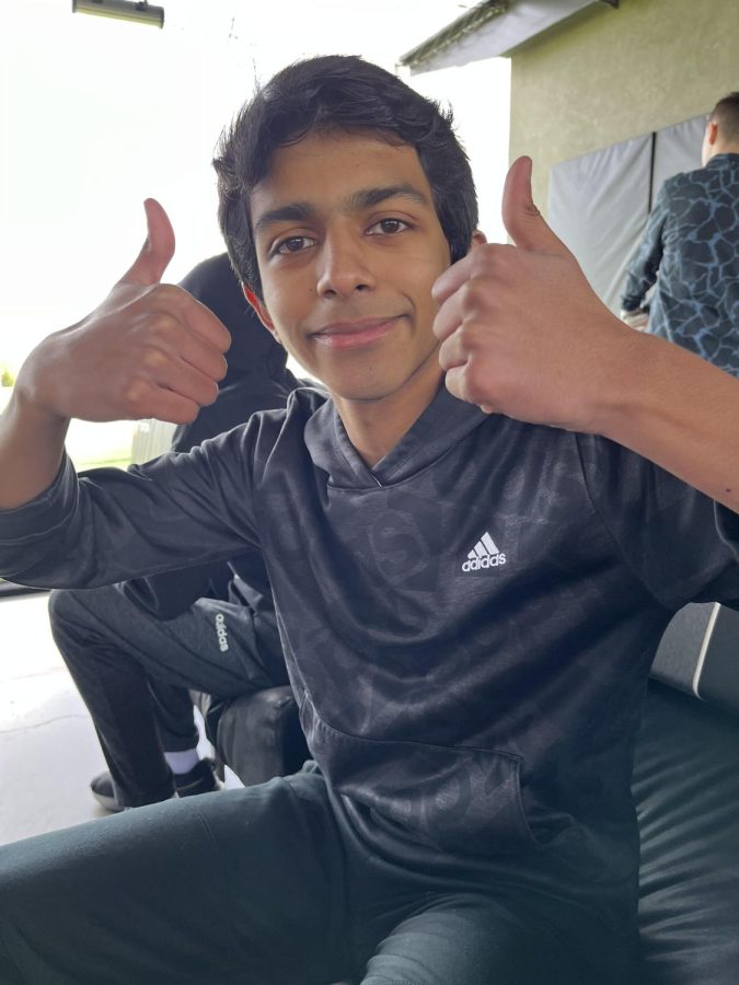 Arush Goswami, freshman, gives a thumbs up! He is up for the challenge of his difficult schedule!