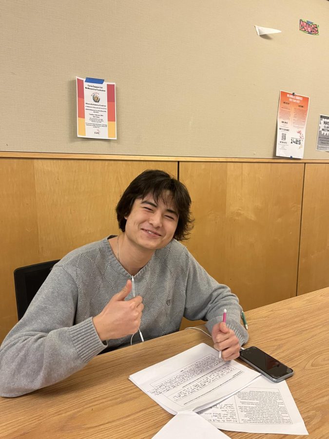 Junior Jeremy gives a thumbs up to second semester. Students work hard to start the semester off strong! 