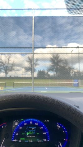 Eagle-eyed readers will notice the time on staff writer Sophia Day’s dashboard, and that she’s parked near the tennis courts! If you snooze, you lose!