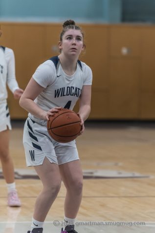 Gabriella Moultrie steps to the free throw line as she continues to add to her point total. Moultrie helped the wildcats to a dominating 50 point victory over Hood River.