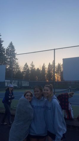 Liza Locke, Natalie Kendig, and Mercer Nance all members of the girls tennis team. This was after their match against McMinnville.