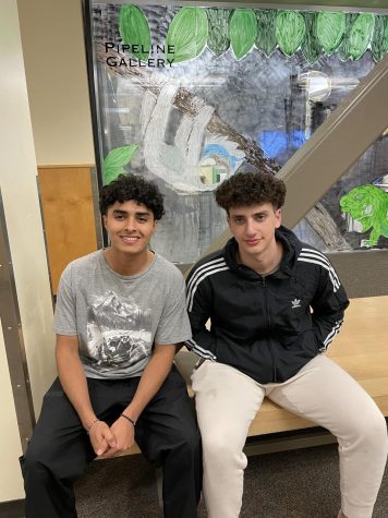 Club Leaders Cameron Azizi and Ali Abdelwahed outside of the art room during their interview. 