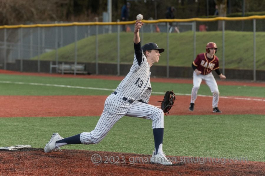 Justin Schramm fires towards home plate in a very good performance. However Wilsonville ultimately fell to Central Catholic 8-3.