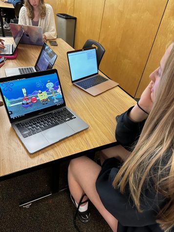 Maddie Holly sits and watches Spongebob as she takes a break. Spongebob is a classic show that many Gen Z people have grown up on.
