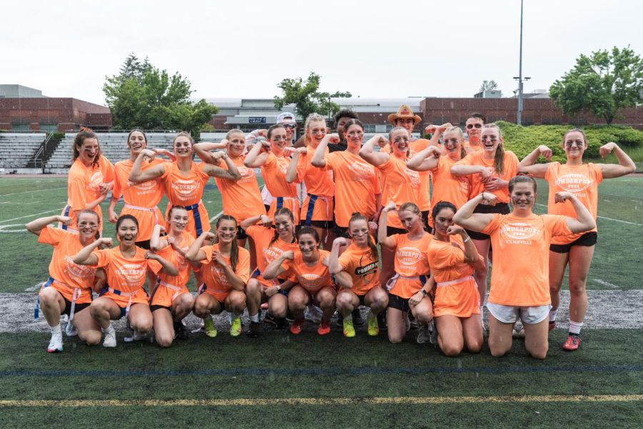 Last years sophomores (class of 2024) posing for a photo after beating the class of 2022 seniors in their first game. This group just won the 2023 Powderpuff games for the Juniors. 