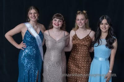 Members of the theater program dress in their fancy attire to commemorate the night. (Left to right: Keira Kerner, Courtney Lawrence, Kate Thomas, Kara Emmett.)