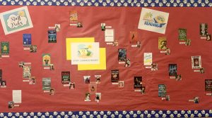 Posted near the library desk, a bulletin board represents the books that teachers from Wilsonville High School have read and enjoyed. Updated with fun facts about our school staff, Ms. Giese keeps this informative bulletin engaging and entertaining. 