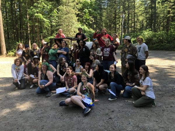 Student leaders and staff gather for a photo at the end of a long week at outdoor school. This can be a very emotional time, especially for the senior teachers.
