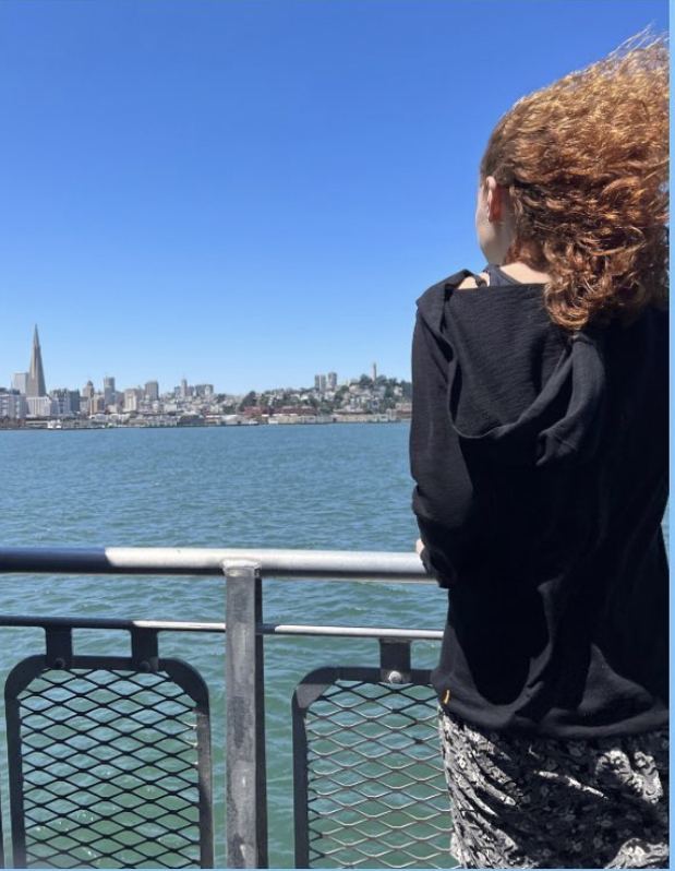 Sophie Gordon poses on the ferry. She is headed to San Francisco to continue looking at colleges. 