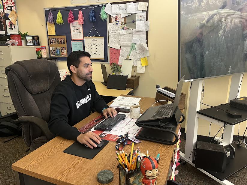 Mr. Esqueda utilizes prep period for his next class. His experience in the Marines gives him a unique perspective on U.S. History. 