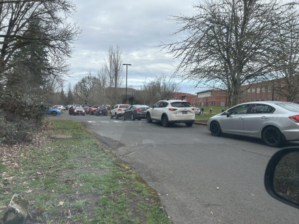 Wilsonville High Schools parking lot once school ends. Due to Beockman Road closing, getting stuck in traffic in the school parking lot has been a lot more common.