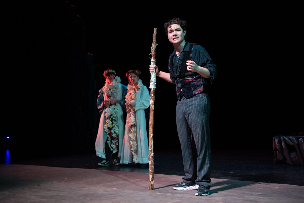 Xander Povey playing Prospero during dress rehearsal. He delivers a moving monologue to his castmates. Photo provided by Jake Young.