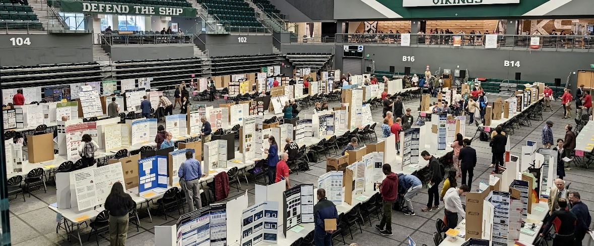 Over 300 students participated in this years ISEF conventions. Evidently, people can observe the space set up  of posters from this overlooking viewpoint. Photo provided by Niyati Bhaskar.