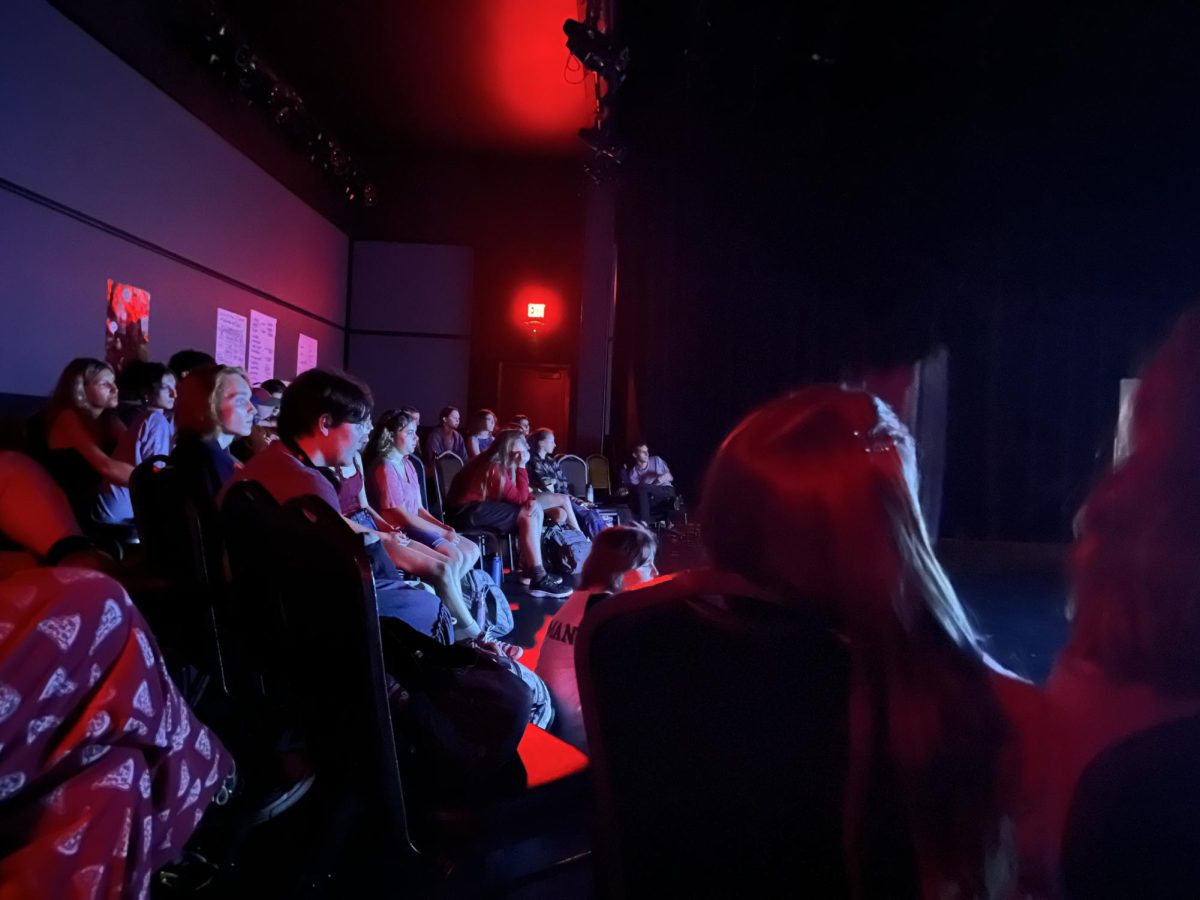 Drama club students gather to watch "Anastasia" in preparation for the upcoming musical. The crowd is made up of people planning to audition, tech interested folks, and people just there to have fun. 