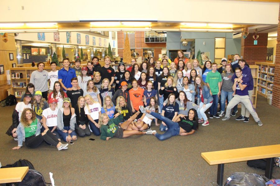 Seniors gather in pointe for decision day photo. They are ready for their next adventure. 