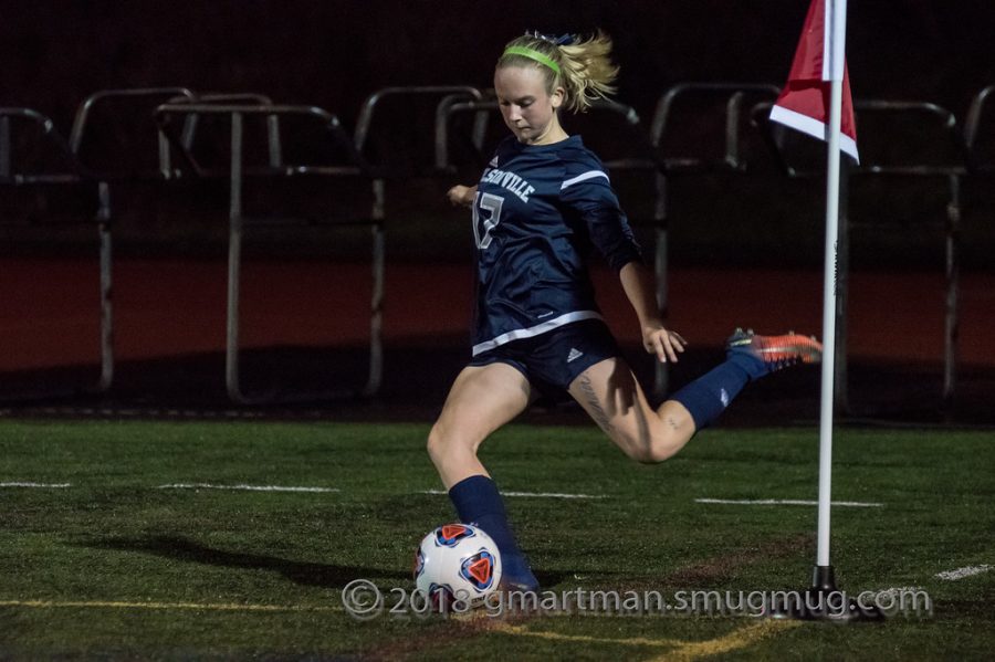 Freshman Dalton Mermis takes a corner kick. Mermis had a huge impact on the team this year.