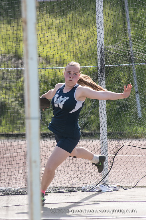 Sophomore Grace Mager throwing discus. Mager set a PR in the javelin at time trials on March 14th.