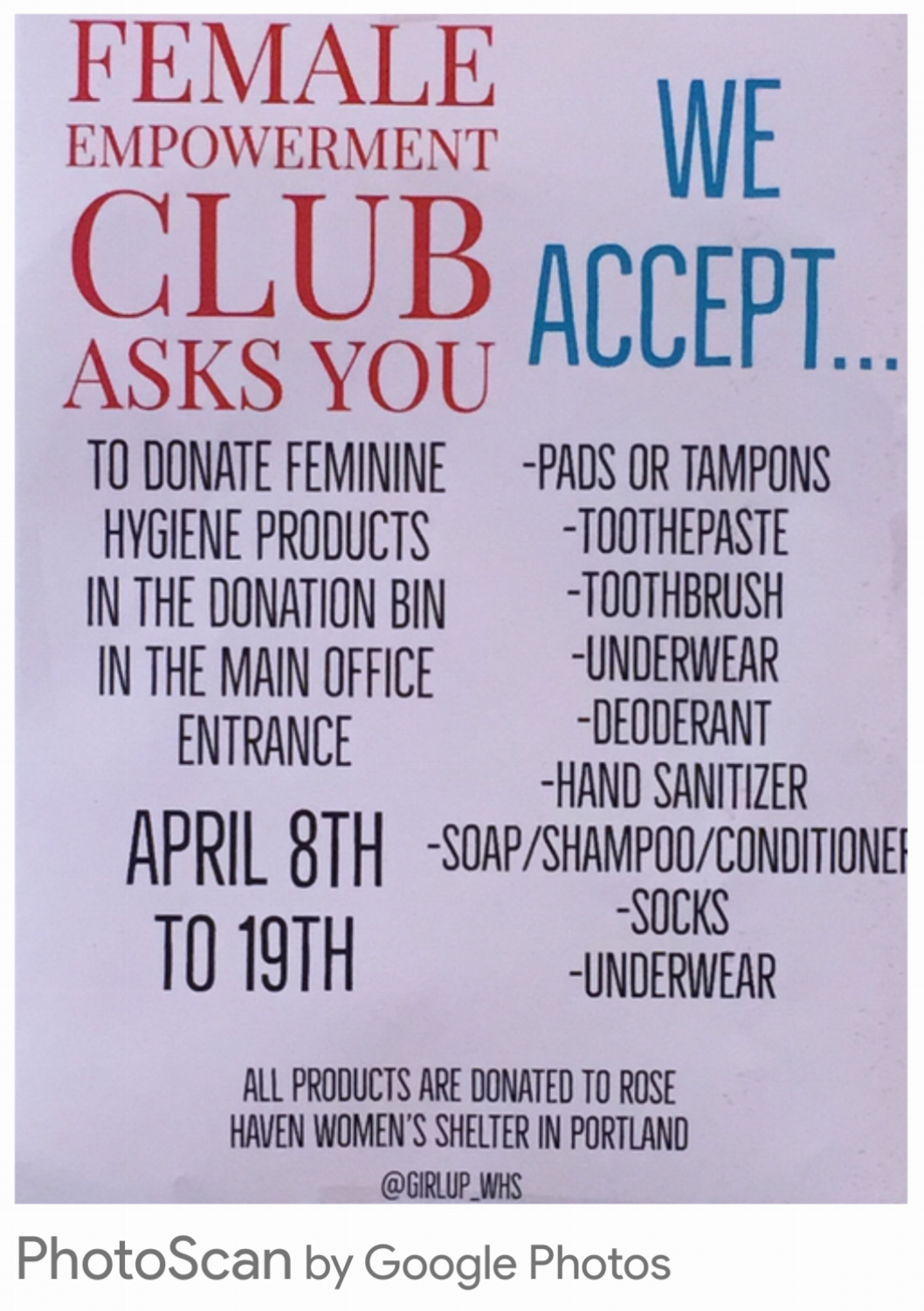 Last chance to donate to Female Empowerment club’s feminine hygiene